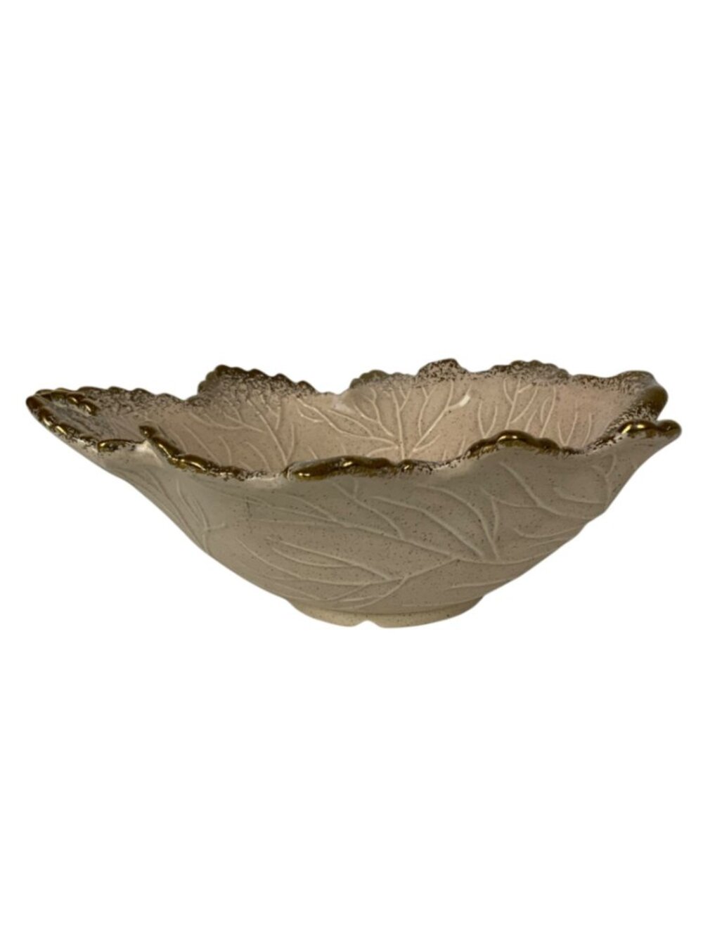 Vintage California Pottery Leaf-Shaped Bowl Pink Gold Trim 105 Mid Century USA - Picture 2 of 7